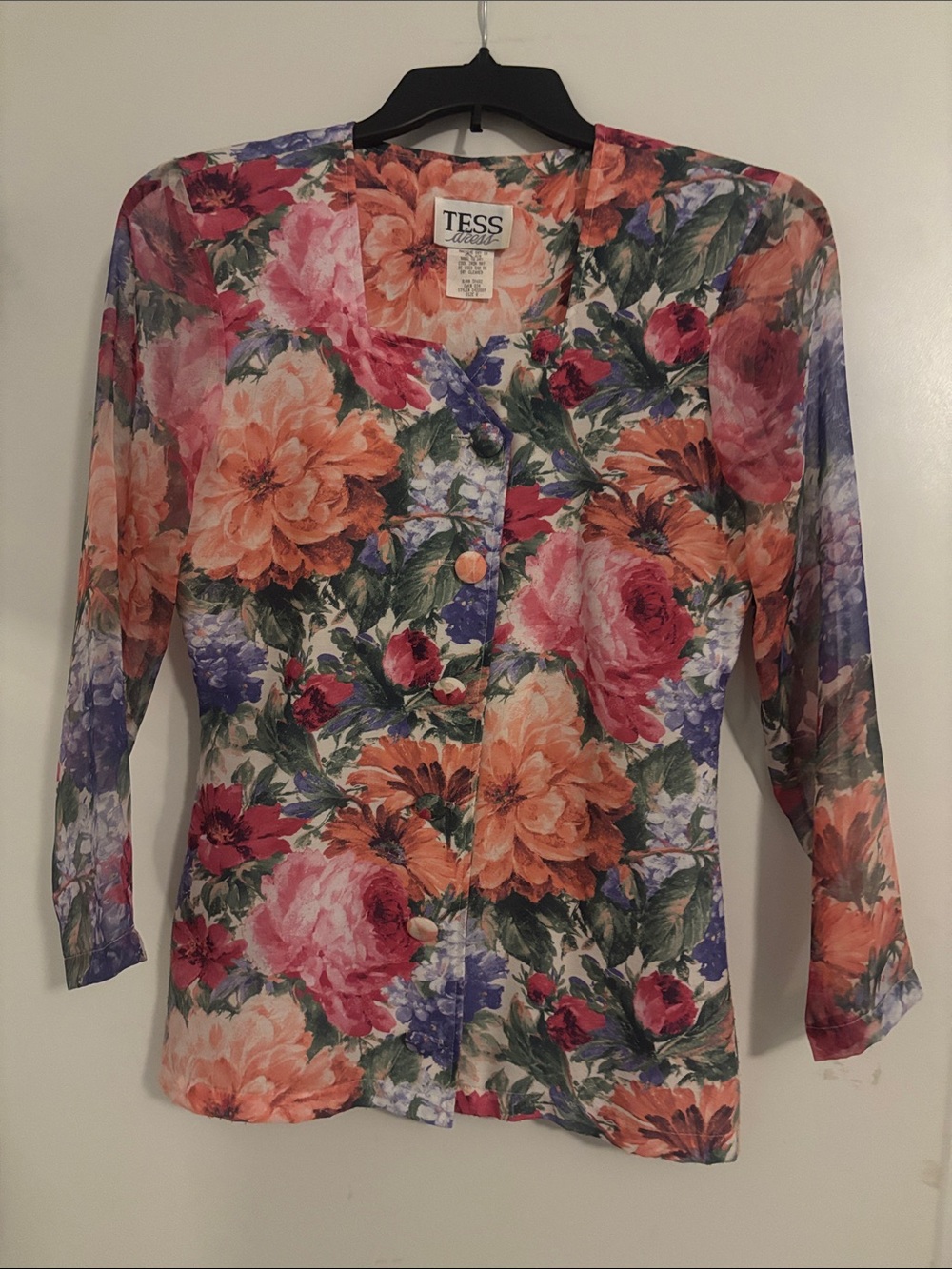 TESS Floral Button-Front Blouse in Pink & Orange